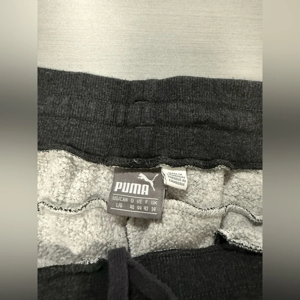 Puma Grey Fleece Lined Sweatpants Women’s Large Logo Lounge Joggers - Picture 2 of 8